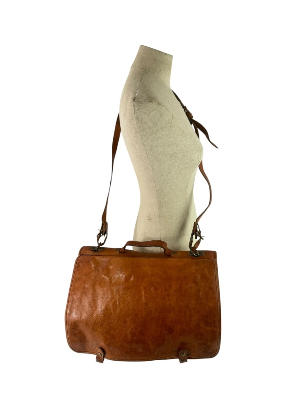 Vintage IL BISONTE Natural Tan Leather Briefcase Messenger Bag Crossbody